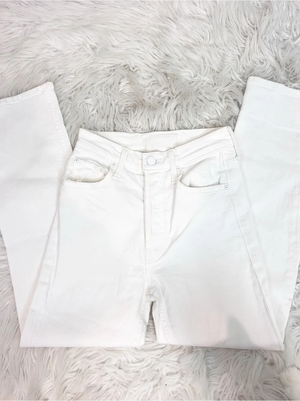MOTHER SUPERIOR WHITE BUTTON FLY HIGH RISE TOMCAT STRAIGHT JEANS SZ 24